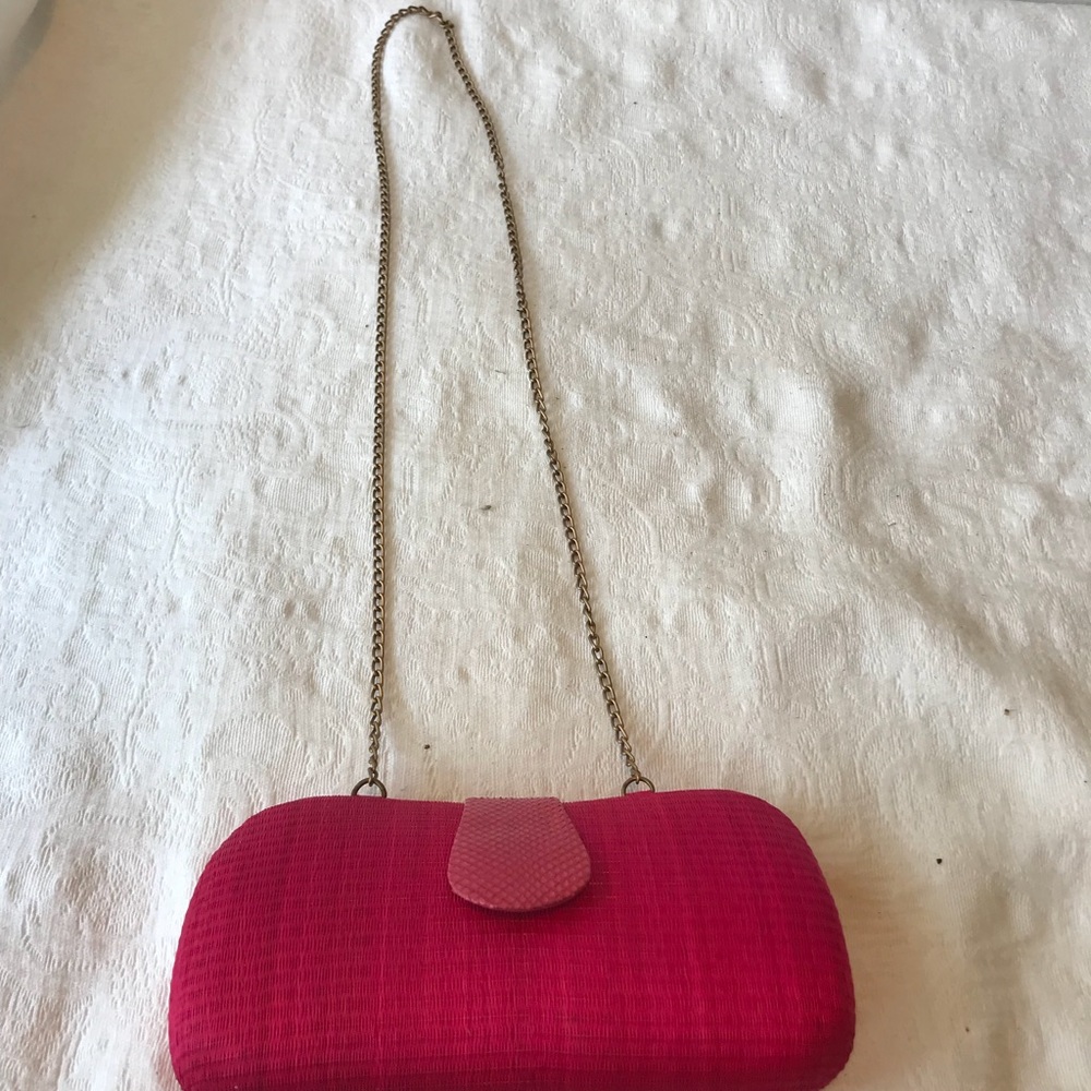 Hot Pink Handbag Clutch W/Python - Picture 6 of 7